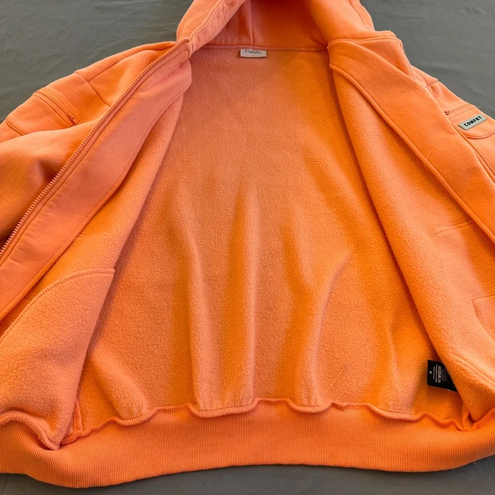 Comfrt Zip‎ Up Hoodie Unisex Medium Orange Streetwear Utility Fleece Jacket